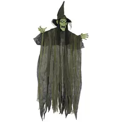 Outsunny 170 cm Life Size Hanging Halloween Animated Witch with Glowing LED Eyes, Spooky Witch Scary Halloween Decorations, Battery Operated, Indoor Party Props - 1