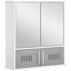 kleankin Bathroom Mirror Cabinet, Wall Mounted Storage Cupboard with Double Doors and Adjustable Shelf, Bathroom Organizer, Grey - 1