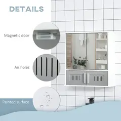 kleankin Bathroom Mirror Cabinet, Wall Mounted Storage Cupboard with Double Doors and Adjustable Shelf, Bathroom Organizer, Grey - 6