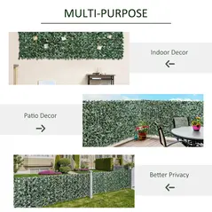 Outsunny 1-Piece Artificial Leaf Hedge Screen Privacy Fence Panel for Garden Outdoor Indoor Decor, Dark Green, 3M x 1.5M - 5