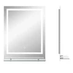 kleankin Large Vanity Mirror with Lights and Shelf, Illuminated bathroom Mirror with 3 Colour Brightness, Smart Touch, Anti-Fog - 1