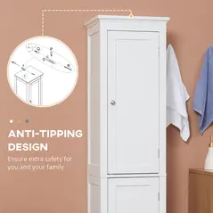 kleankin Tall Bathroom Storage Unit, Slim Bathroom Cabinet with Adjustable Shelves and Double Door, White - 7