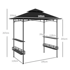 Outsunny 150 x 240cm BBQ Grill Gazebo, with Shelves - Grey - 3