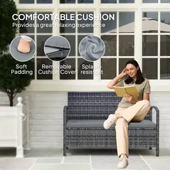 Outsunny 125L Storage Garden Bench, with Cushion - Grey - 6