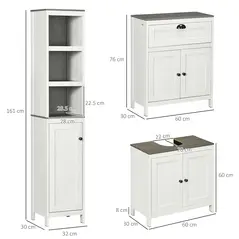 kleankin Bathroom Furniture Set with Adjustable Shelves, 6-Tier Tall Bathroom Storage Cabinet, Floor Cabinet with Drawer, Under Sink Cabinet, Antique White - 3