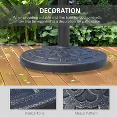 Outsunny 12kg Garden Parasol Base, Round Resin Sun Umbrella Base, Outdoor Umbrella Stand for 38mm or 48mm Outdoor Umbrella Poles, Bronze Tone - 4