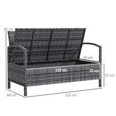 Outsunny 125L Storage Garden Bench, with Cushion - Grey - 3