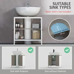 kleankin Modern Bathroom Sink Cabinet, Floor Standing Under Sink Cabinet, Freestanding Storage Cupboard with Adjustable Shelf, Double Doors, Antique White - 4