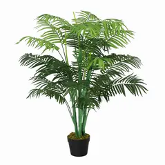 Outsunny 125cm/4FT Artificial Palm Plant Decorative Tree with Nursery Pot, Fake Plastic Indoor Home Office Décor, Green - 1
