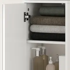 kleankin Tall Bathroom Cabinet with Mirror and Adjustable Shelf - High Gloss White - 9