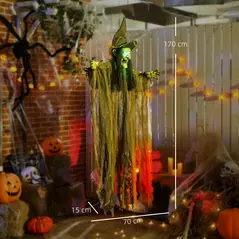 Outsunny 170 cm Life Size Hanging Halloween Animated Witch with Glowing LED Eyes, Spooky Witch Scary Halloween Decorations, Battery Operated, Indoor Party Props - 3