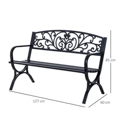 Outsunny 127L x 60W x 85H cm Powder Coated Garden Bench for Patio Backyard, Steel-Black - 3