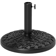 Outsunny 12kg Garden Parasol Base, Round Resin Garden Umbrella Base, Heavy Duty Parasol Stand for 38mm or 48mm Outdoor Umbrella Poles, Black - 1