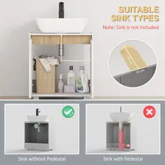 kleankin Modern Bathroom Sink Cabinet, Floor Standing Under Sink Cabinet, Freestanding Storage Cupboard with Double Doors, White - 4