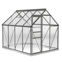 Outsunny 190 x 253 cm Walk-In Polycarbonate Greenhouse - Dark Grey - 1