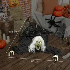 Outsunny 183 cm Life Size Halloween Animated Crawling Zombie with Glowing LED Eyes, Scary Halloween Decorations, Battery Operated, Indoor Outdoor Party Props - 3