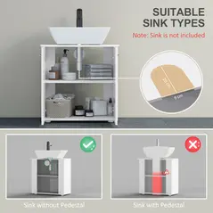 kleankin Under Sink Cabinet, Bathroom Vanity Unit, Pedestal Under Sink Design, Storage Cupboard with Adjustable Shelf, High Gloss, White - 4