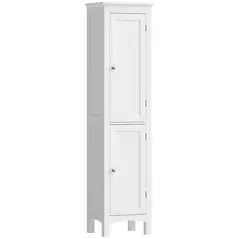 kleankin Tall Bathroom Storage Unit, Slim Bathroom Cabinet with Adjustable Shelves and Double Door, White - 1