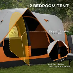 Outsunny 2 Bedroom Tent Six-man Seates Family Camping for Outdoor Adventure, Orange - 5