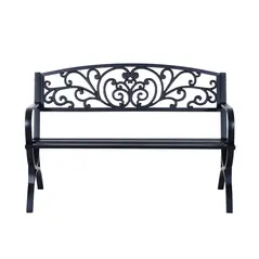 Outsunny 127L x 60W x 85H cm Powder Coated Garden Bench for Patio Backyard, Steel-Black - 9