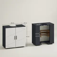 kleankin Pedestal Sink Bathroom Cabinet, Bathroom Vanity Unit with 20 x 20cm "U" Cut-Out and Adjustable Shelf, Light Grey - 3