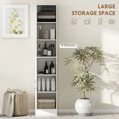 kleankin Tall Bathroom Cabinet with Mirror and Adjustable Shelf - High Gloss White - 4