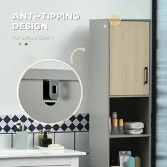 kleankin Bathroom Furniture Set with Doors, Tall Bathroom Cabinet with Adjustable Shelves, Under Sink Cabinet, Grey - 7