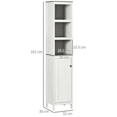 kleankin Tall Bathroom Storage Cabinet, Freestanding Tower Cabinet with 3 Open Shelves and Adjustable Shelf, Antique White - 3