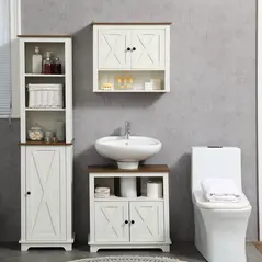 kleankin Under Sink Cabinet Bathroom Vanity Unit with Double Doors and Storage Shelves, 60 x 30 x 60cm, White - 8