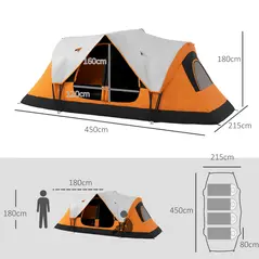 Outsunny 2 Bedroom Tent Six-man Seates Family Camping for Outdoor Adventure, Orange - 3