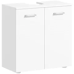 kleankin Under Sink Cabinet, Bathroom Vanity Unit, Pedestal Under Sink Design, Storage Cupboard with Adjustable Shelf, High Gloss, White - 1