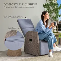 Outsunny 148° Reclining Rattan Garden Armchair, with Footrest - Brown/Grey - 5