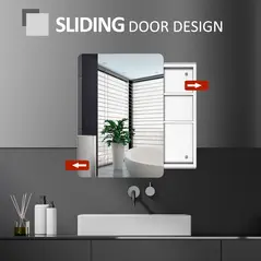 kleankin Bathroom Storage Cabinet w/Sliding Mirror Door, Wall Mounted Bathroom Cabinet with 3 Shelves, Stainless Steel Frame, 46W x 66H cm - 4