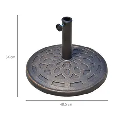 Outsunny 14kg Round Garden Parasol Base Holder Decorative Resin Market Umbrella Stand with Adjustable Coupler, Bronze - 3