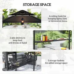 Outsunny 150 x 240cm BBQ Grill Gazebo, with Shelves - Grey - 5