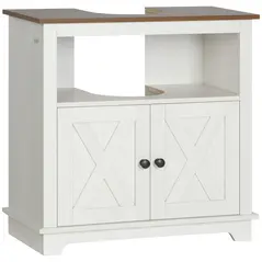kleankin Under Sink Cabinet Bathroom Vanity Unit with Double Doors and Storage Shelves, 60 x 30 x 60cm, White - 1