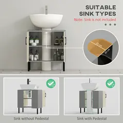 kleankin Under Sink Cabinet, Bathroom Vanity Unit, Storage Cupboard with Double Doors and Storage Shelves, 60x30x60cm, Natural - 4