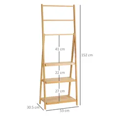 kleankin Freestanding Natural Bamboo Towel Rack with 3 Towel Rails and 3 Storage Shelves, Space-Saving Foldable Towel Holder for Bathroom - 3
