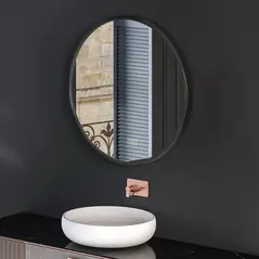 kleankin Round Bathroom Mirror, Modern Wall-mounted Makeup Mirror with Aluminium Frame for Washroom Living Room, Black, 40x40 cm - 9