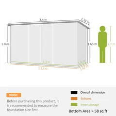 Outsunny 11 x 5.6ft Galvanised Steel Garden Shed, Metal Shed, Garden Storage Shed with Lockable Doors and Gloves for Outdoor Patio, Garden, Grey - 3