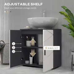 kleankin Pedestal Sink Bathroom Cabinet, Bathroom Vanity Unit with 20 x 20cm "U" Cut-Out and Adjustable Shelf, Light Grey - 5