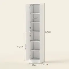 kleankin Tall Bathroom Cabinet with Mirror and Adjustable Shelf - High Gloss White - 3