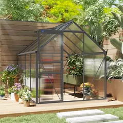 Outsunny 190 x 253 cm Walk-In Polycarbonate Greenhouse - Dark Grey - 2