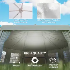Outsunny 10 Sides Decagonal Garden Gazebo Marquee Party Tent Wedding Canopy Outdoor Heavy Duty Metal Frame (8.9m x 6.5m) - White - 6