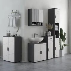 kleankin Pedestal Sink Bathroom Cabinet, Bathroom Vanity Unit with 20 x 20cm "U" Cut-Out and Adjustable Shelf, Light Grey - 2
