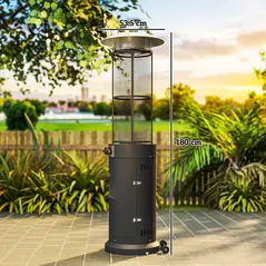 Outsunny 11 KW Freestanding Gas Patio Heater, Adjustable Outdoor Garden Propane Heater with Tip-Over Switch, Wheels, Pulse Ignition, Tank Room with Openable Door, Black - 3