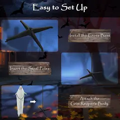 Outsunny 183 cm Life Size Halloween Animated Skeleton Grim Reaper with Glowing LED Eyes, Scary Halloween Decorations, Battery Operated, Indoor Party Props - 7