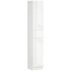 kleankin Luxury Tall Bathroom Cabinet with High Gloss Panel, Sleek White Bathroom Cabinet with Push-to-Open Door, White - 1