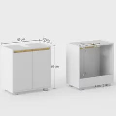 kleankin Modern Bathroom Sink Cabinet, Floor Standing Under Sink Cabinet, Freestanding Storage Cupboard with Double Doors, White - 3