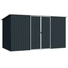 Outsunny 11 x 5.6ft Galvanised Steel Garden Shed, Metal Shed, Garden Storage Shed with Lockable Doors and Gloves for Outdoor Patio, Garden, Grey - 1